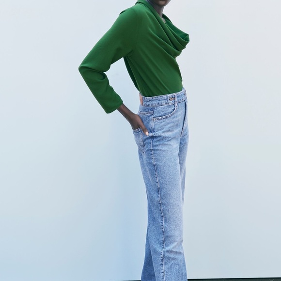 ZARA KELLY GREEN COWL FLOWY NECKLINE LONG SLEEVE BLOUSE - Picture 11 of 13